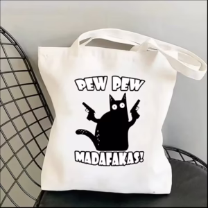 Pew Pew Madafakas Black Cat Canvas Tote Bag