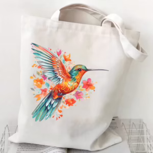 Hummingbird and Flowers Canvas Tote Bag