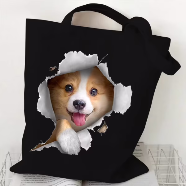 Corgi Breakthrough Black Canvas Tote Bag