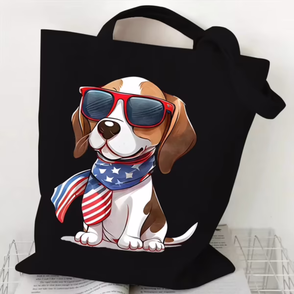 Patriotic Pooch Black Canvas Tote Bag