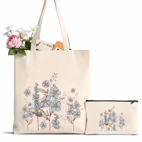 Blue Blossom Floral Canvas Tote Bag