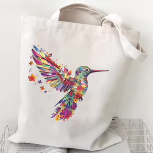 Floral Hummingbird Canvas Tote Bag