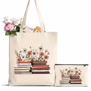 Bookish Blooms Floral Canvas Tote Bag