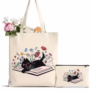 Literary Whiskers Canvas Tote Bag