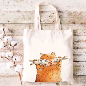 Fishy Fun Ginger Cat Canvas Tote Bag