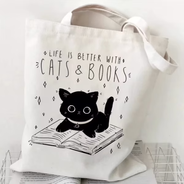 Cats and Books Canvas Tote Bag