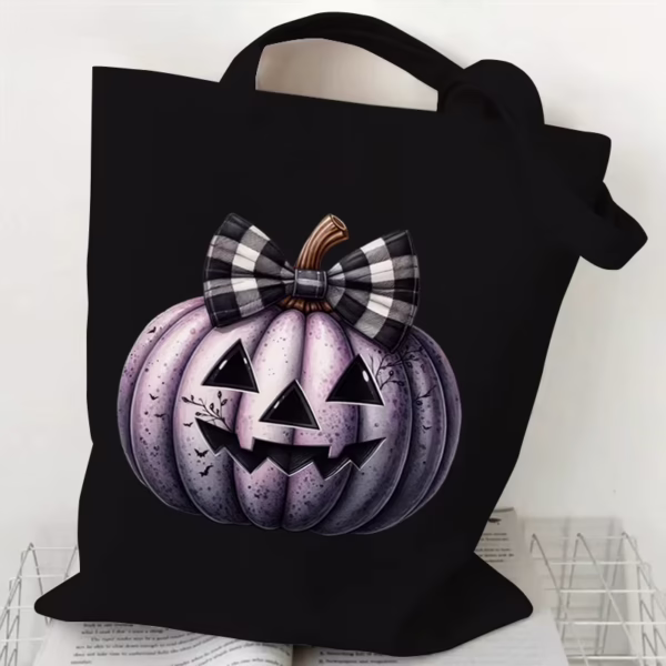 Pumpkin Cutie Black Canvas Tote Bag