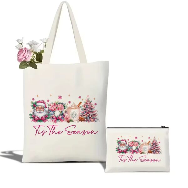 Tis the Season Christmas Canvas Tote Bag Set