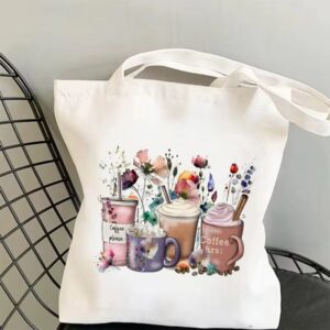Floral Coffee Lover Canvas Tote Bag