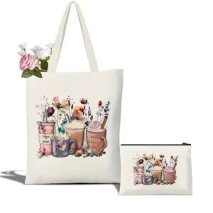 Coffee Lovers Floral Canvas Tote Bag Set
