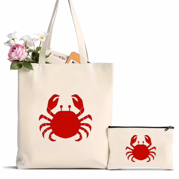 Coastal Crab Canvas Tote Bag Set
