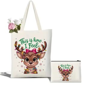 Festive Feelings Reindeer Canvas Tote Bag Set