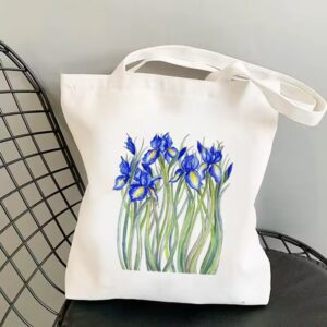 Blue Iris Floral Tote Bag