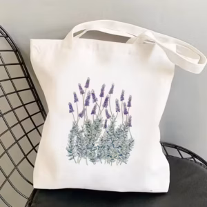 Lavender Flowers Floral Canvas Tote Bag