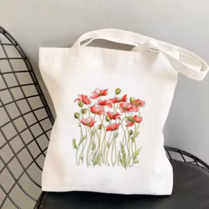 Red Poppies Floral Canvas Tote Bag